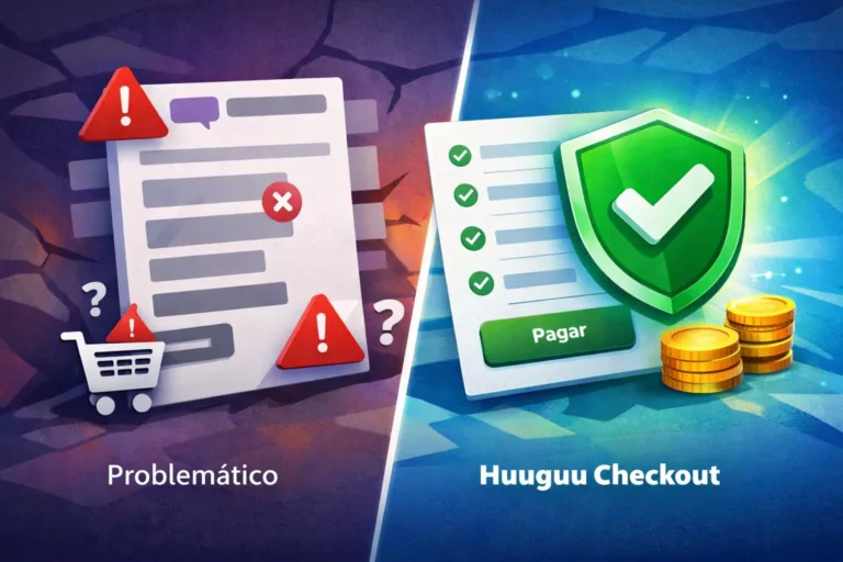 Comparativa de checkout en WooCommerce: proceso problemático vs solución optimizada con Huuguu Checkout